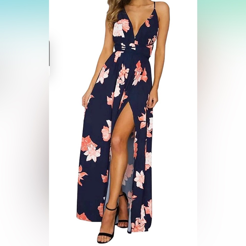 Women’s Navy & Pink Floral Maxi Dress